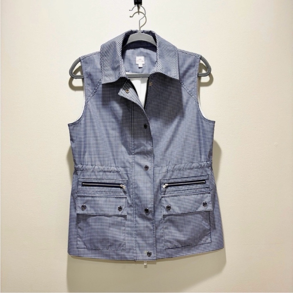 PETER MILLAR Technical Soft-Shell Utility Hooded Golf Vest Blue/White Check Sz S